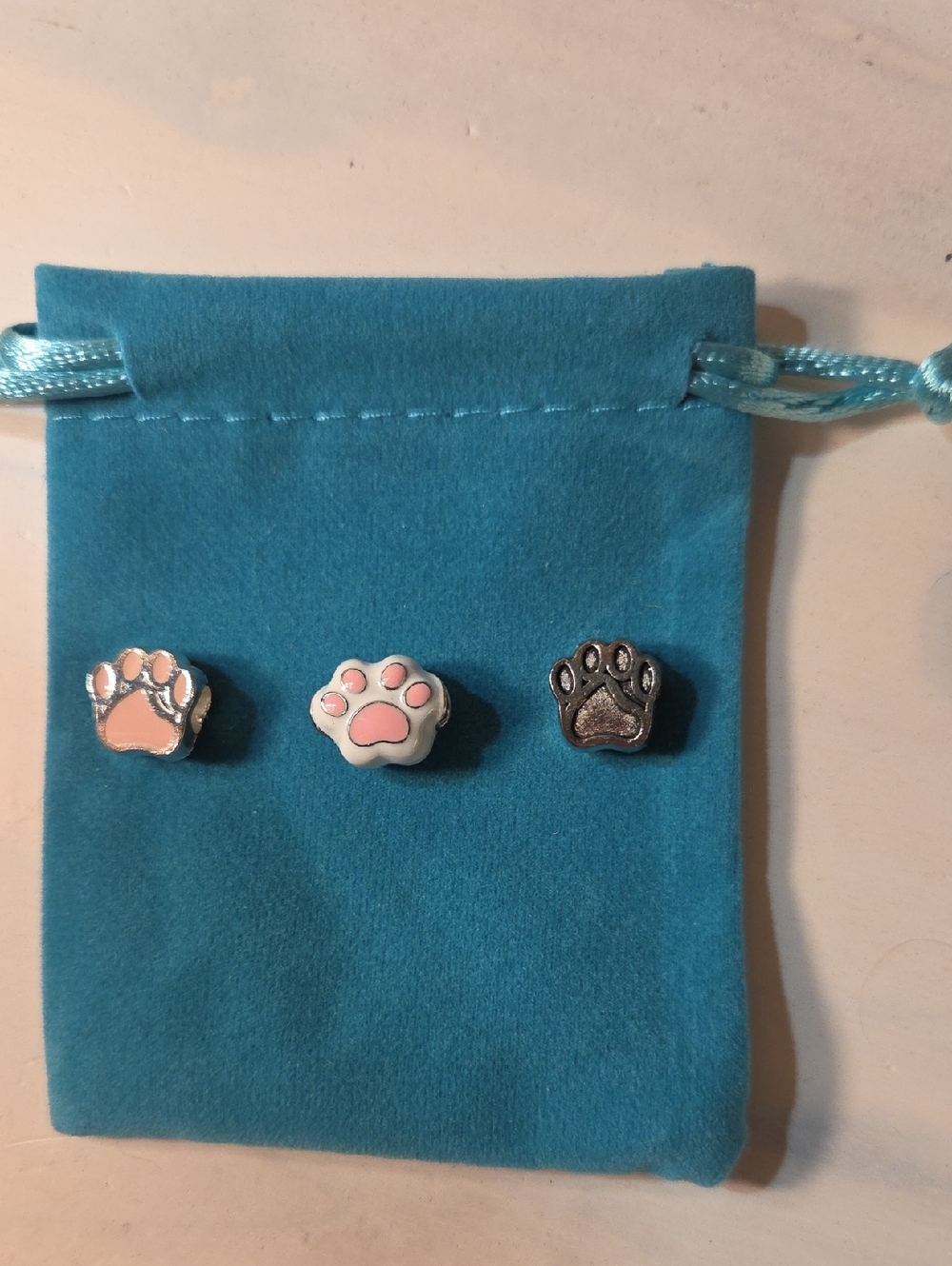 3 Paw Print Enamel Charms - Pink, White & Black